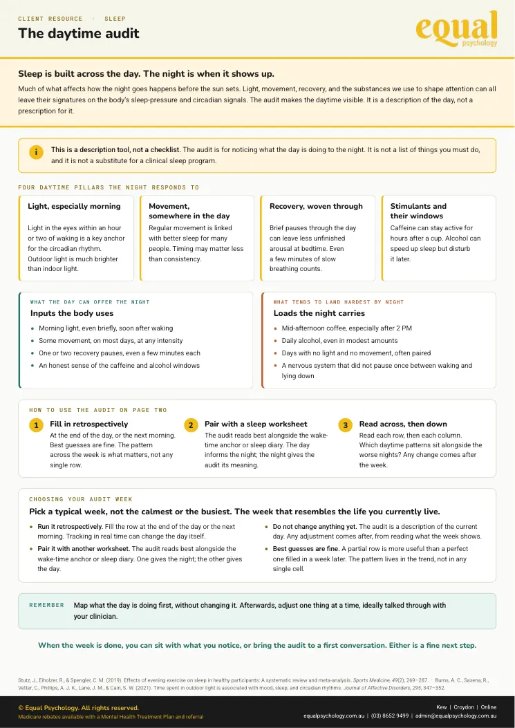 Page 1 of the worksheet The daytime audit