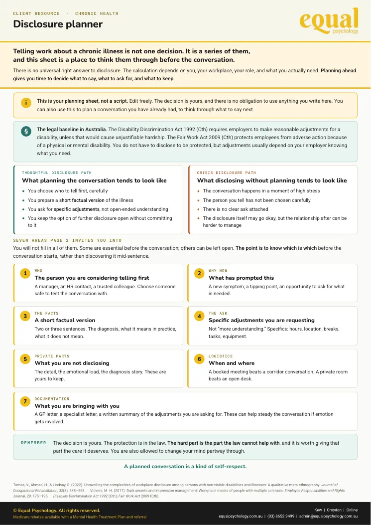 Page 1 of the worksheet Disclosure planner