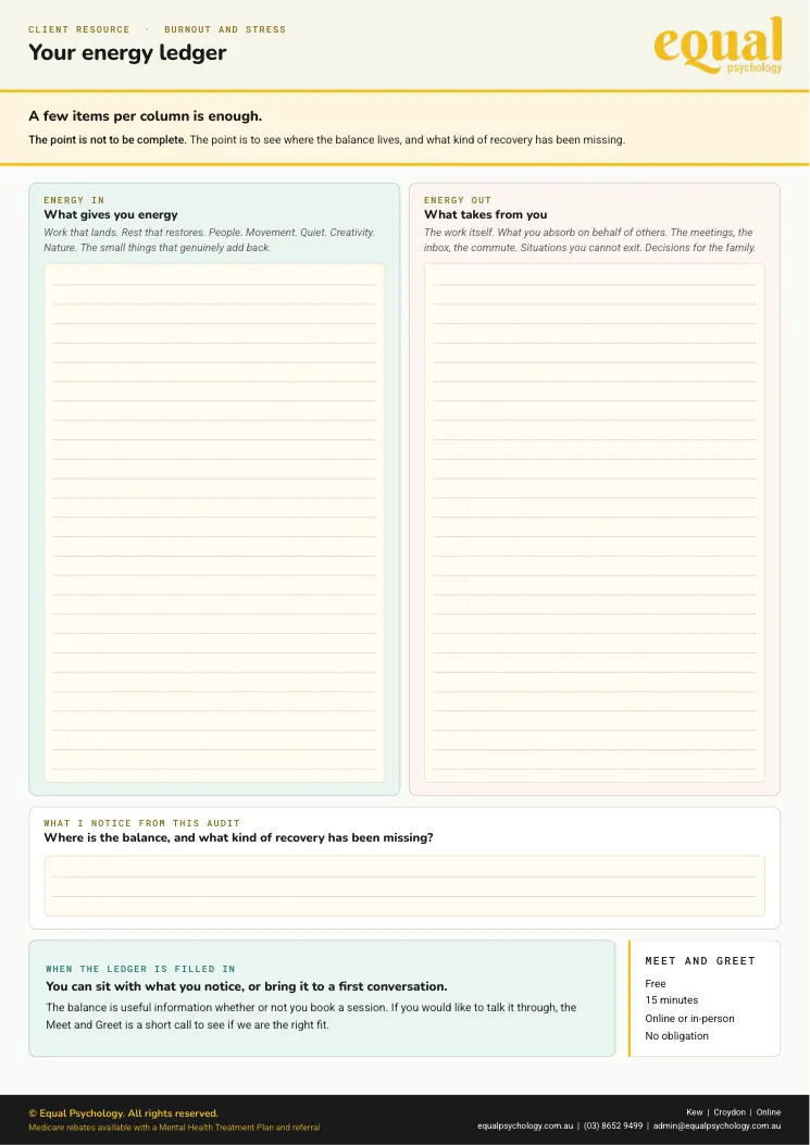 Page 2 of the worksheet Energy in, energy out, the part you fill in