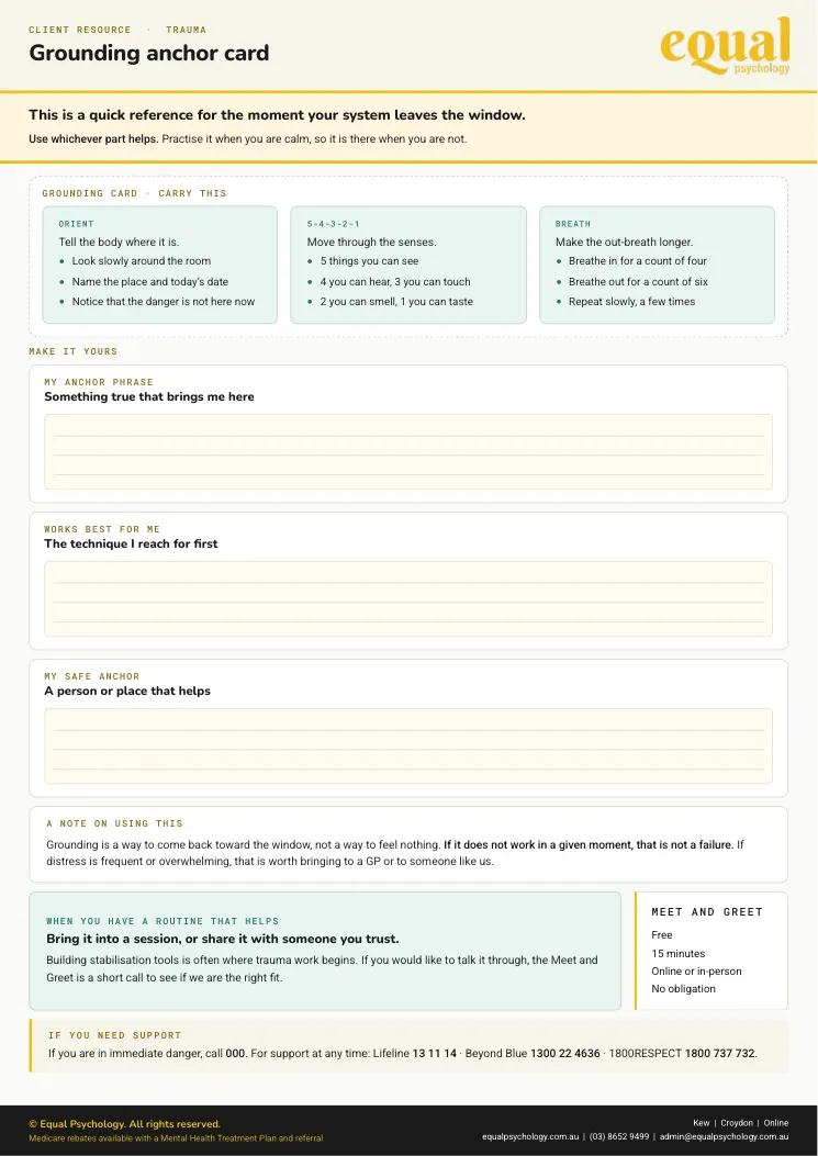 Page 2 of the worksheet Grounding anchor card, the part you fill in