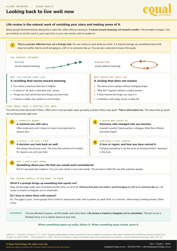 Page 1 of the worksheet Life review prompts