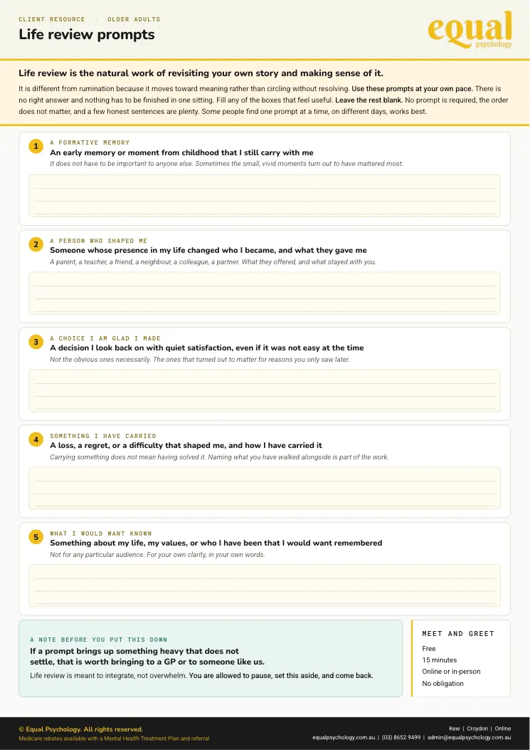 Page 2 of the worksheet Life review prompts, the part you fill in