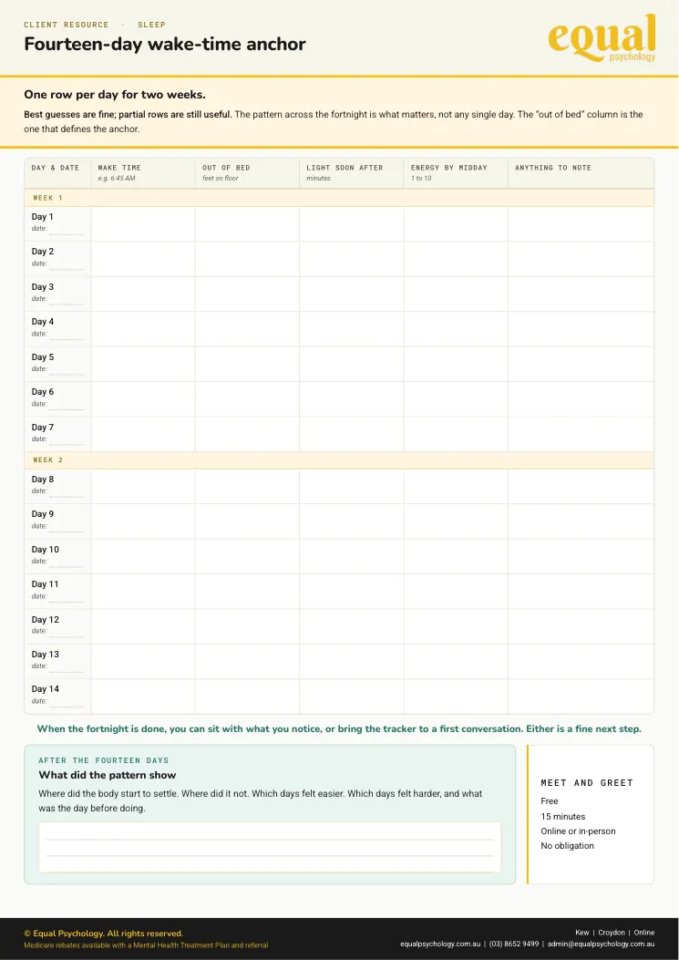 Page 2 of the worksheet The wake-time anchor, the part you fill in